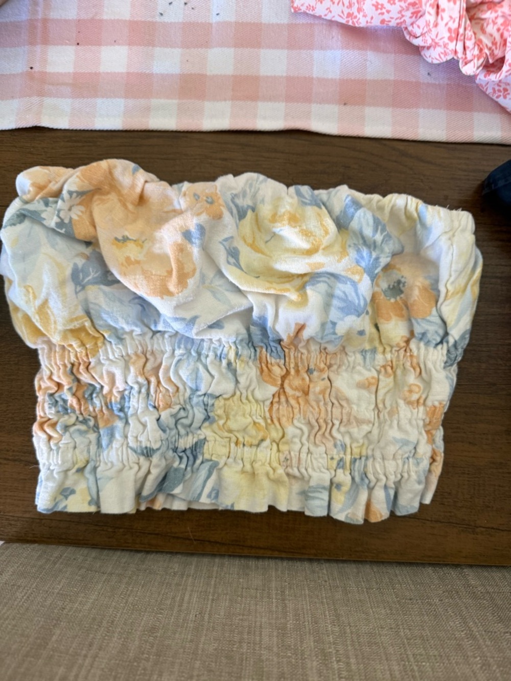 Abercrombie & Fitch Girls Floral Smocked Tube Top - Peach, Blue & Yellow